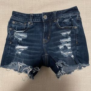 American Eagle Hi Rise Shortie Super Stretch Distressed Denim Shorts | Size 4